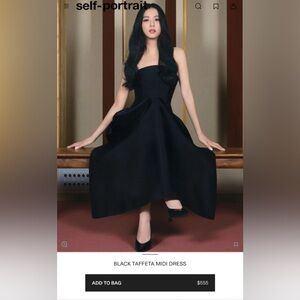 Self Portrait BLACK TAFFETA MIDI DRESS